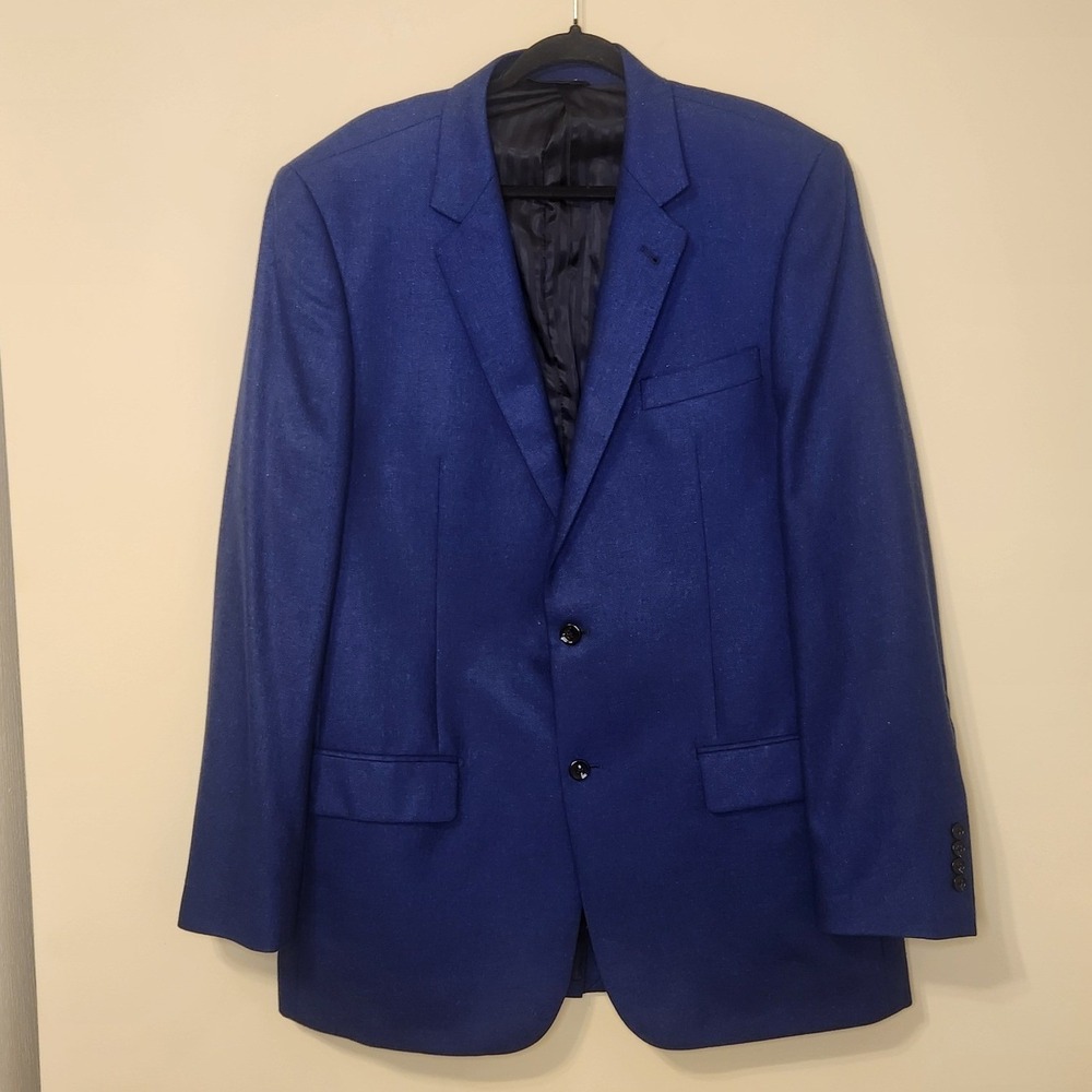 Baroni Mens Dark Blue Silk Wool Blazer Lanificio Di Pray Italian 44L Sports Coat
